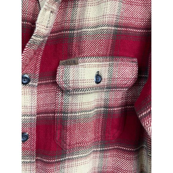 Orvis‎ Heavyweight Flannel Shirt Jacket Red Plaid Shacket Men size Large Pockets - Picture 8 of 12